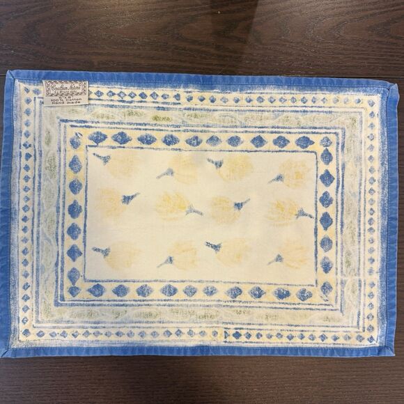 5 Couleur Nature Placemat Bruno Lamy Squash Blossom Yellow Blue Cotton Handmade - Picture 3 of 7